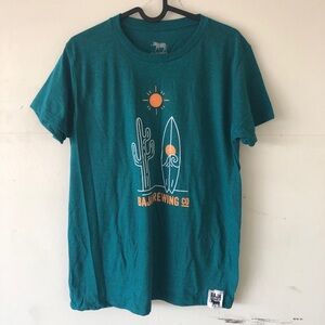 BAJA Brewing Co Tee Cactus Surfboard Turquoise Green Medium